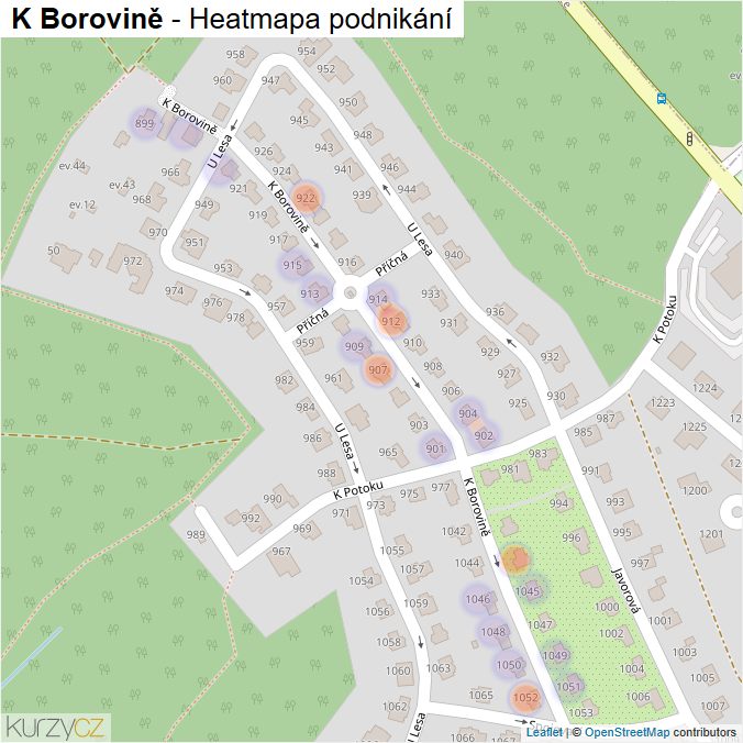 Mapa K Borovině - Firmy v ulici.