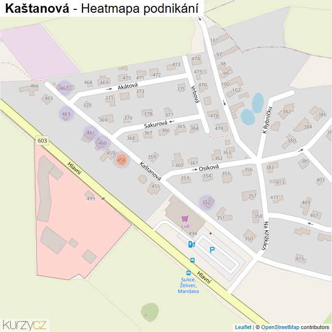 Mapa Kaštanová - Firmy v ulici.