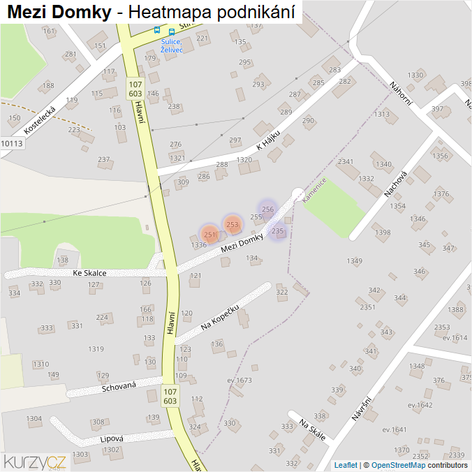 Mapa Mezi Domky - Firmy v ulici.