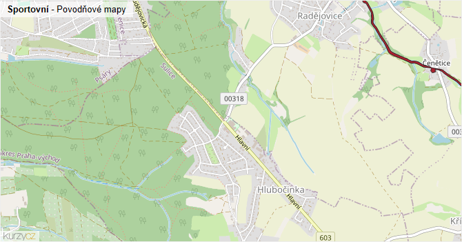 Sportovní - záplavové mapy stoleté vody