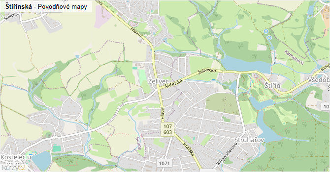 Štiřínská - záplavové mapy stoleté vody