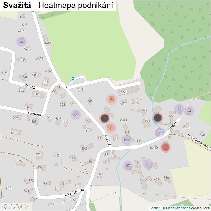 Mapa Svažitá - Firmy v ulici.