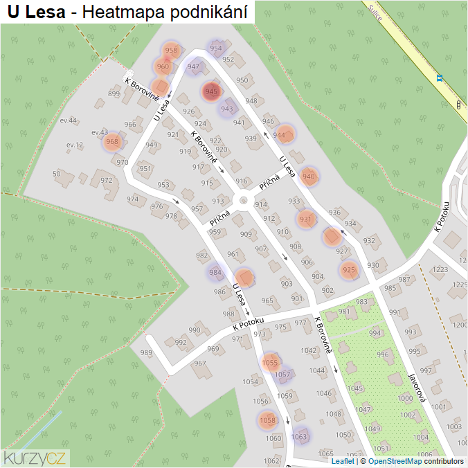 Mapa U Lesa - Firmy v ulici.