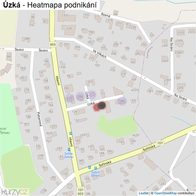 Mapa Úzká - Firmy v ulici.