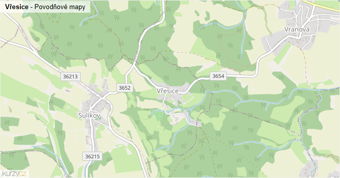 Vřesice - záplavové mapy stoleté vody