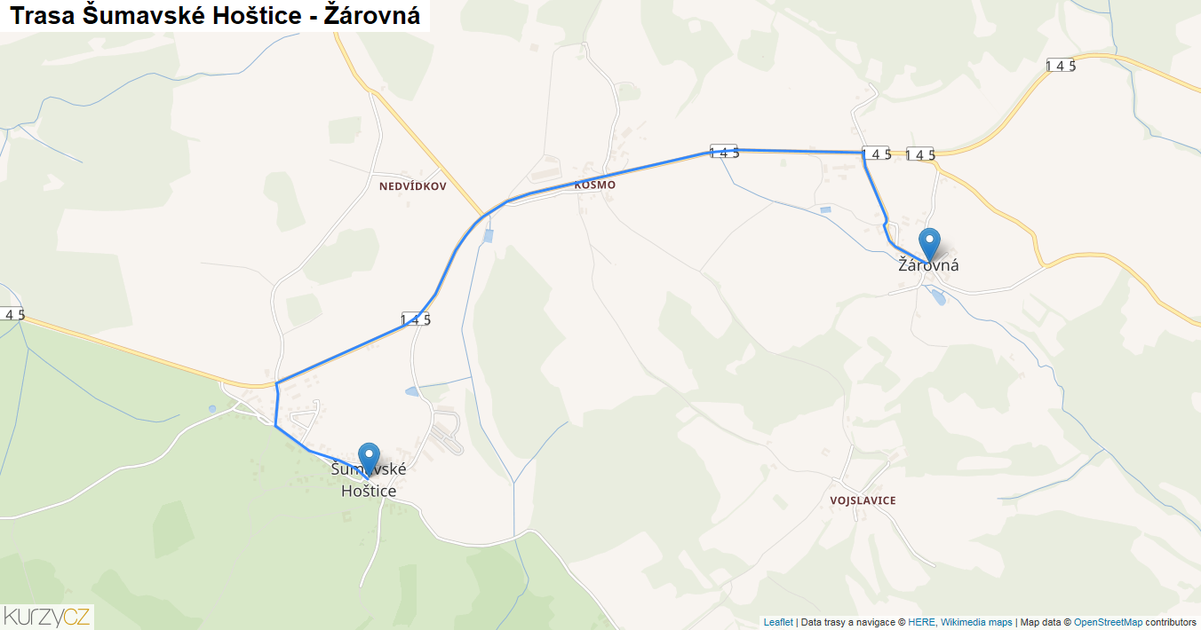 Šumavské Hoštice-Žárovná, mapa trasy