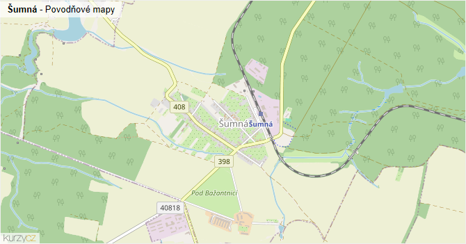 Šumná - záplavové mapy stoleté vody