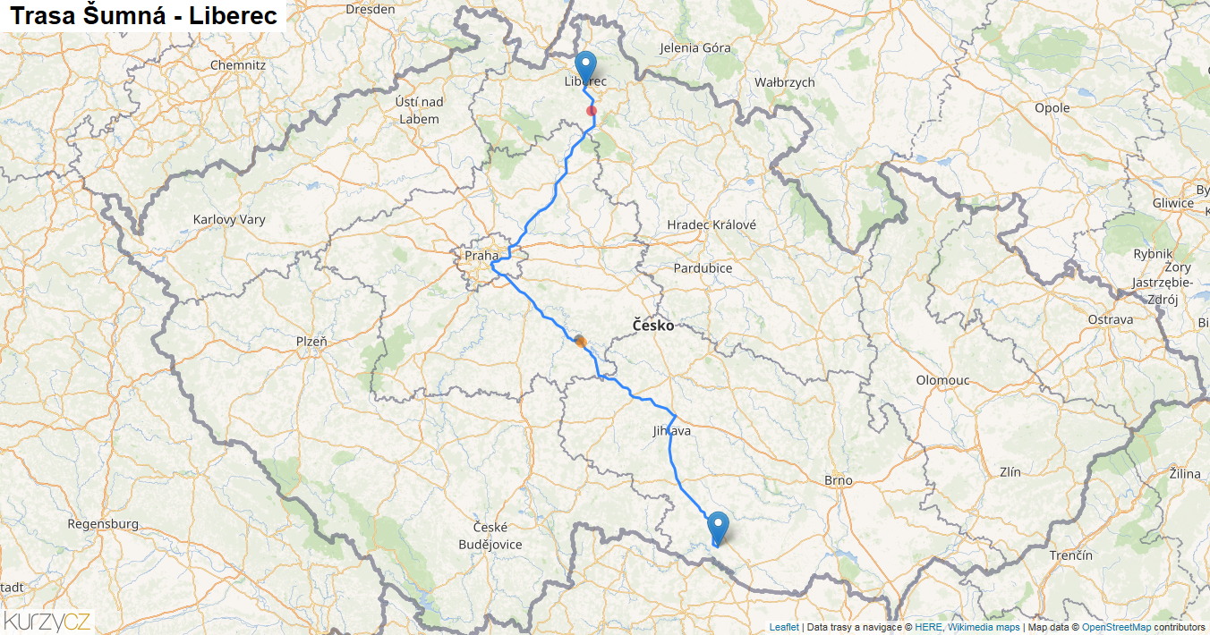 Šumná-Liberec, mapa trasy