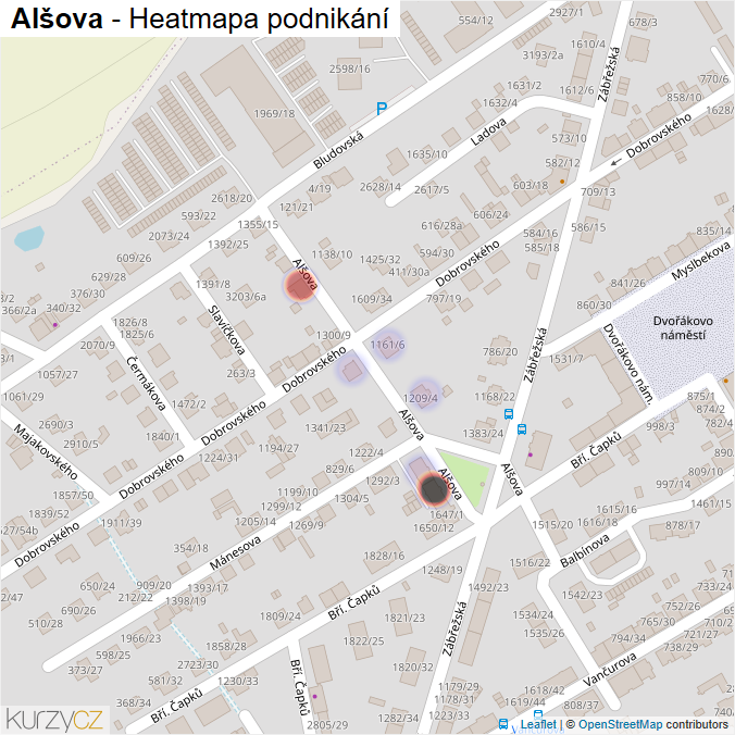 Mapa Alšova - Firmy v ulici.