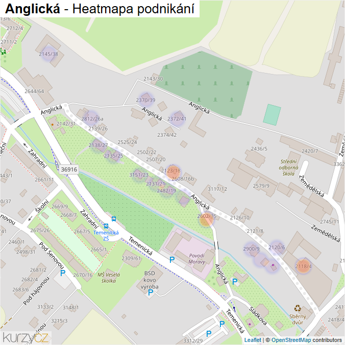 Mapa Anglická - Firmy v ulici.