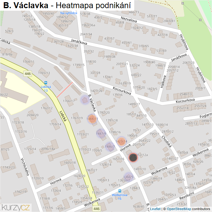 Mapa B. Václavka - Firmy v ulici.