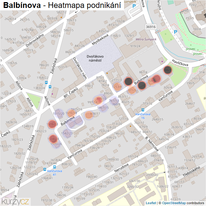 Mapa Balbínova - Firmy v ulici.