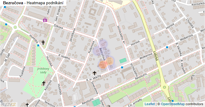 Bezručova - mapa podnikání