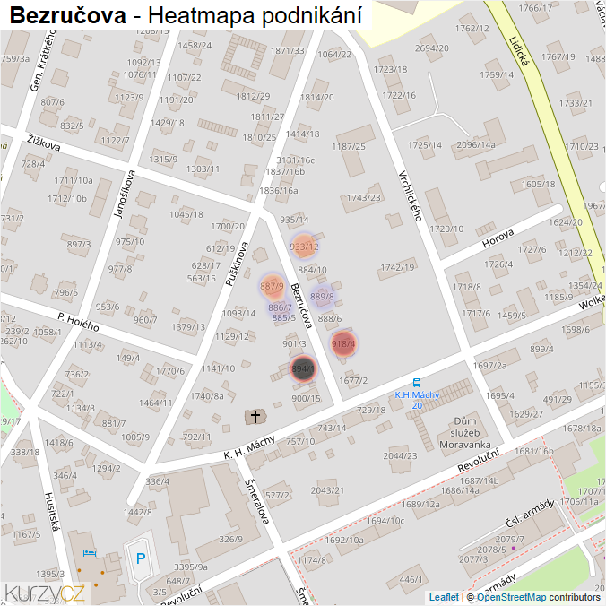 Mapa Bezručova - Firmy v ulici.