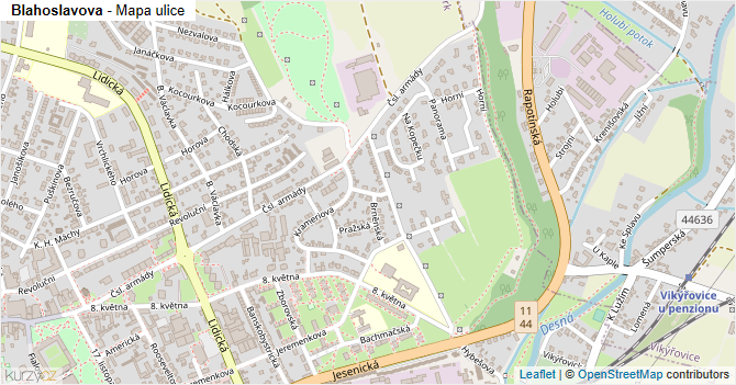 Blahoslavova - mapa ulice