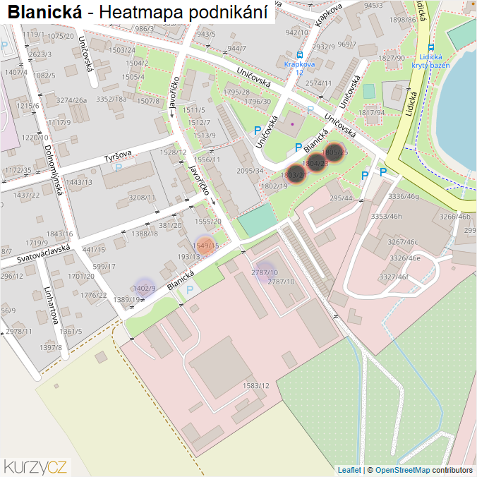 Mapa Blanická - Firmy v ulici.