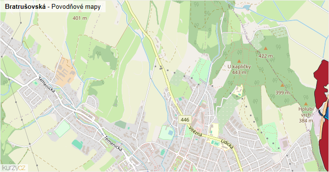 Bratrušovská - záplavové mapy stoleté vody