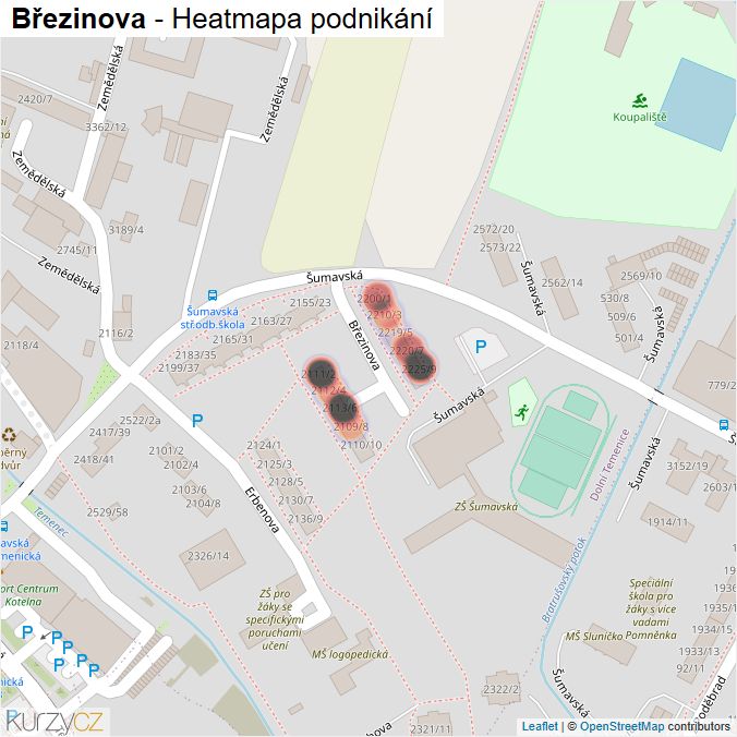 Mapa Březinova - Firmy v ulici.