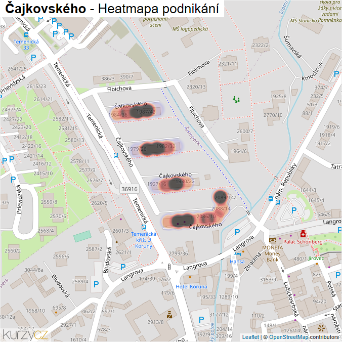 Mapa Čajkovského - Firmy v ulici.