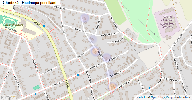 Chodská - mapa podnikání