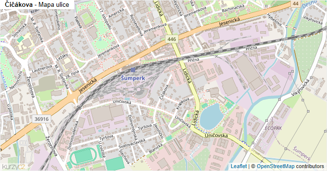 Čičákova - mapa ulice