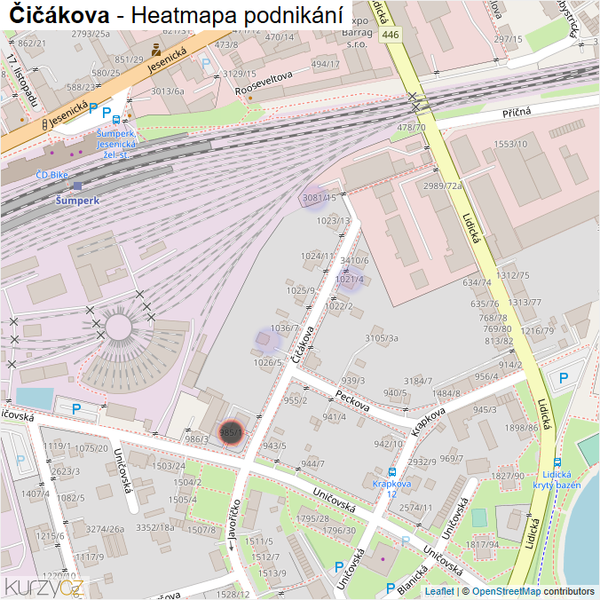 Mapa Čičákova - Firmy v ulici.
