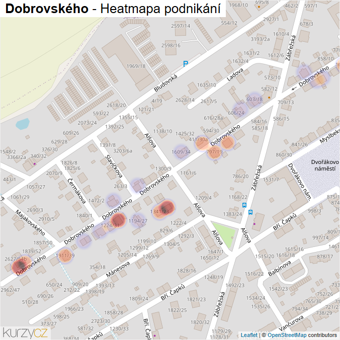 Mapa Dobrovského - Firmy v ulici.