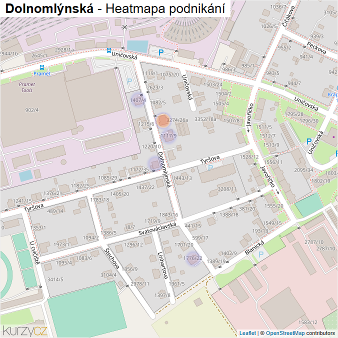 Mapa Dolnomlýnská - Firmy v ulici.