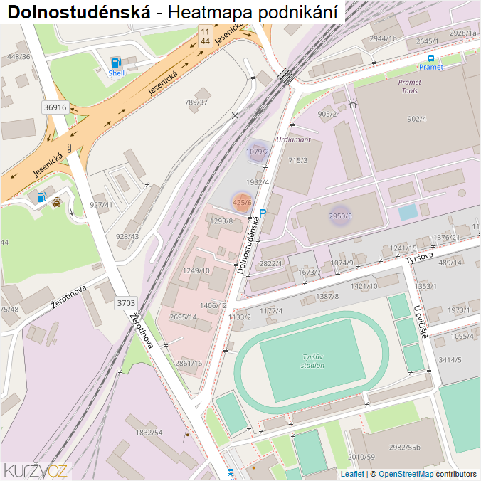 Mapa Dolnostudénská - Firmy v ulici.
