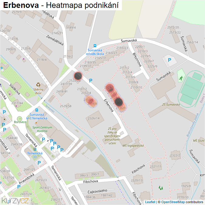 Mapa Erbenova - Firmy v ulici.