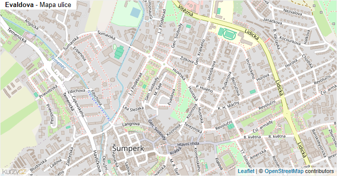 Evaldova - mapa ulice