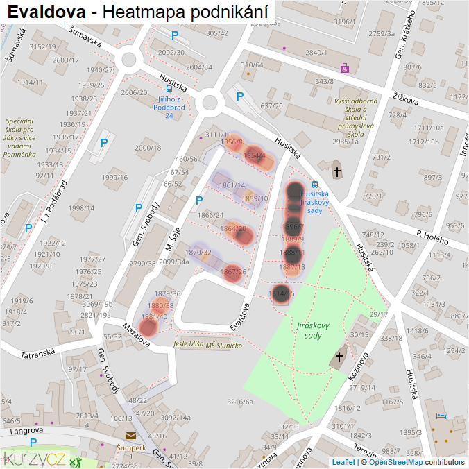 Mapa Evaldova - Firmy v ulici.