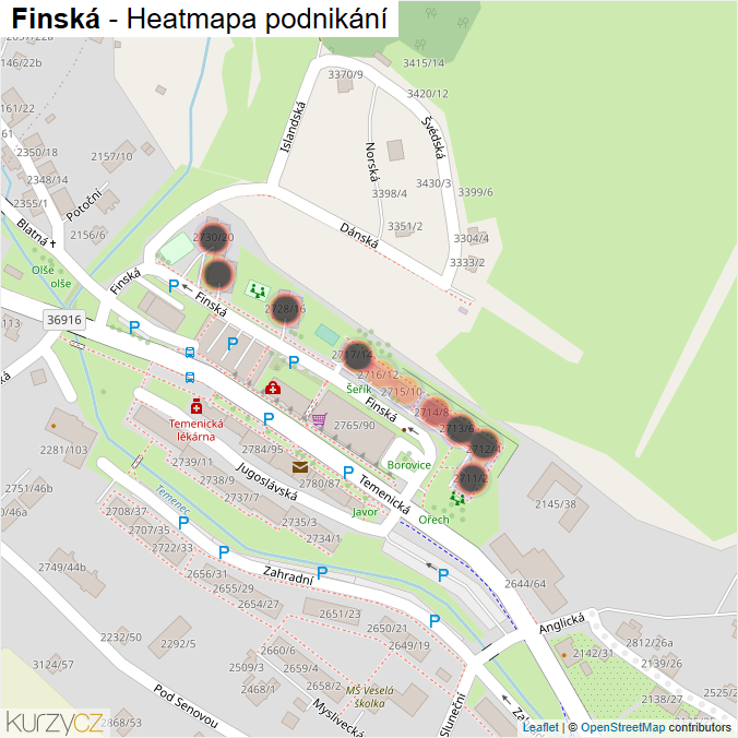 Mapa Finská - Firmy v ulici.