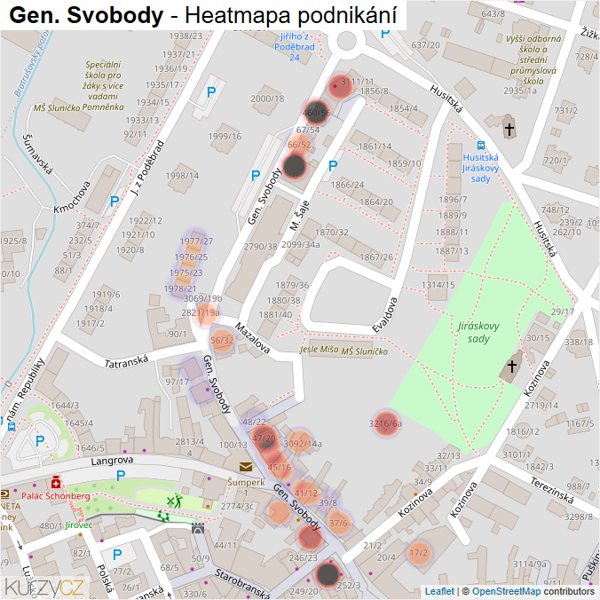 Mapa Gen. Svobody - Firmy v ulici.