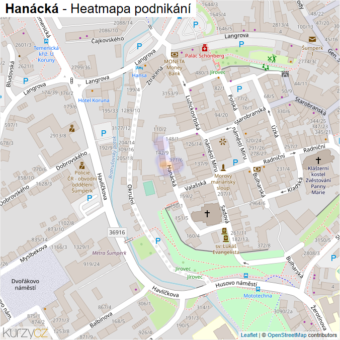 Mapa Hanácká - Firmy v ulici.