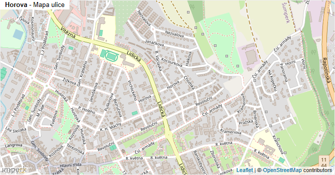 Horova - mapa ulice