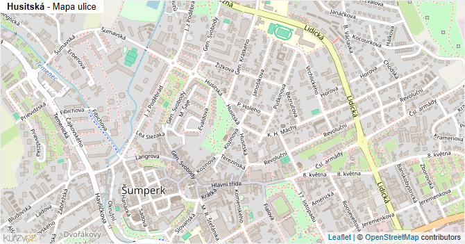 Husitská - mapa ulice