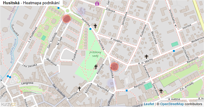 Husitská - mapa podnikání