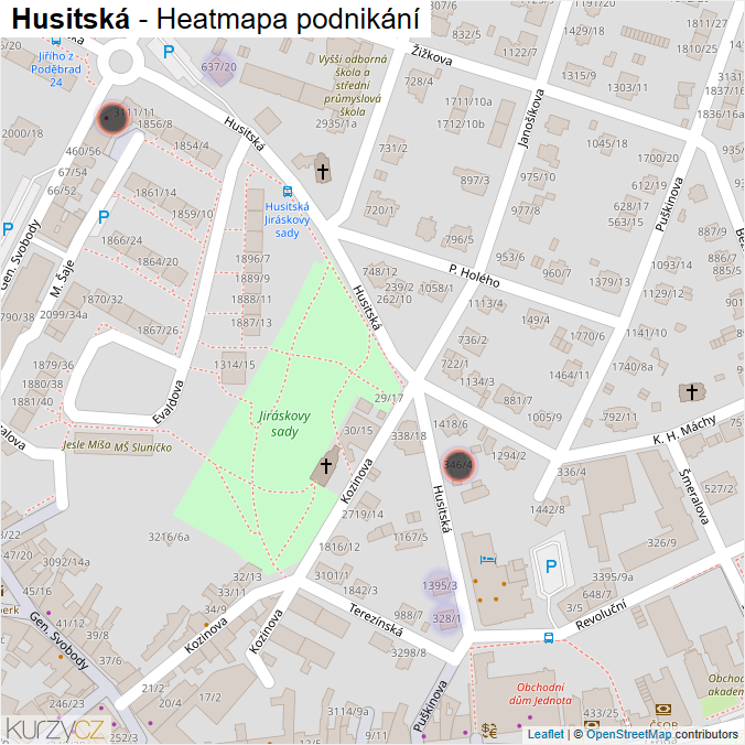Mapa Husitská - Firmy v ulici.