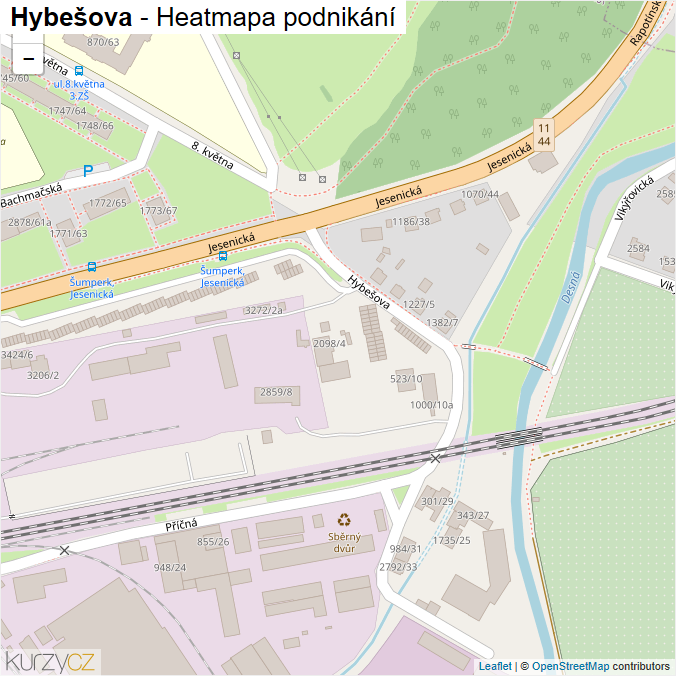 Mapa Hybešova - Firmy v ulici.