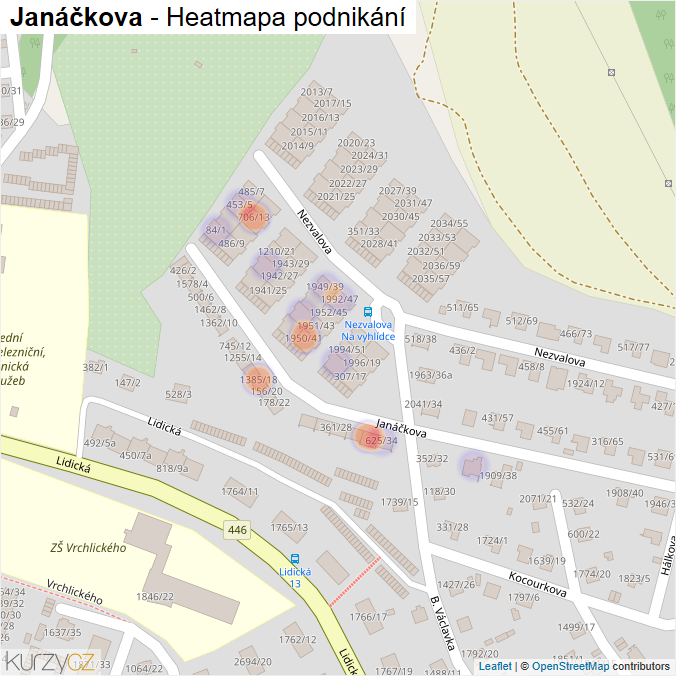 Mapa Janáčkova - Firmy v ulici.