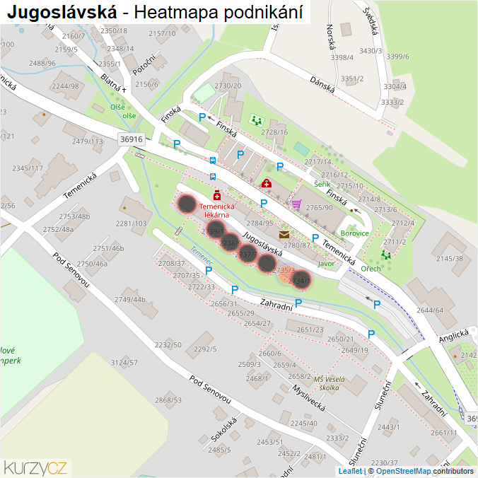 Mapa Jugoslávská - Firmy v ulici.