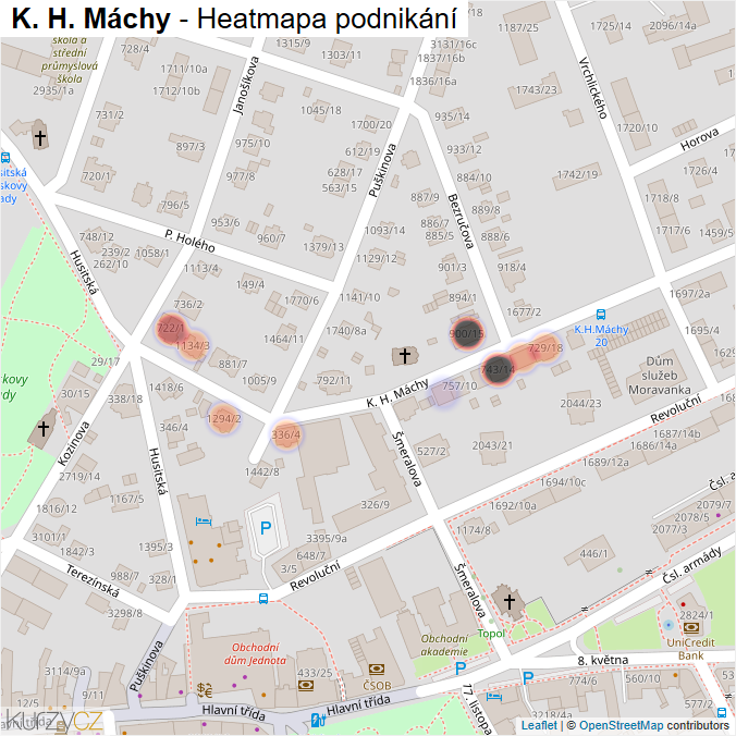 Mapa K. H. Máchy - Firmy v ulici.