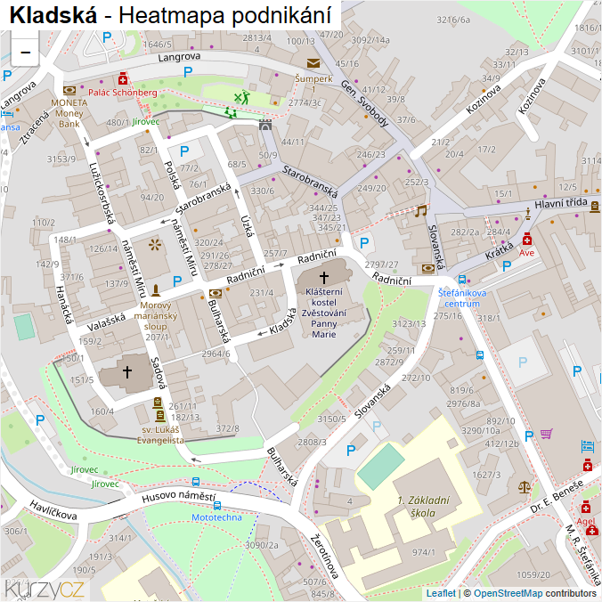 Mapa Kladská - Firmy v ulici.