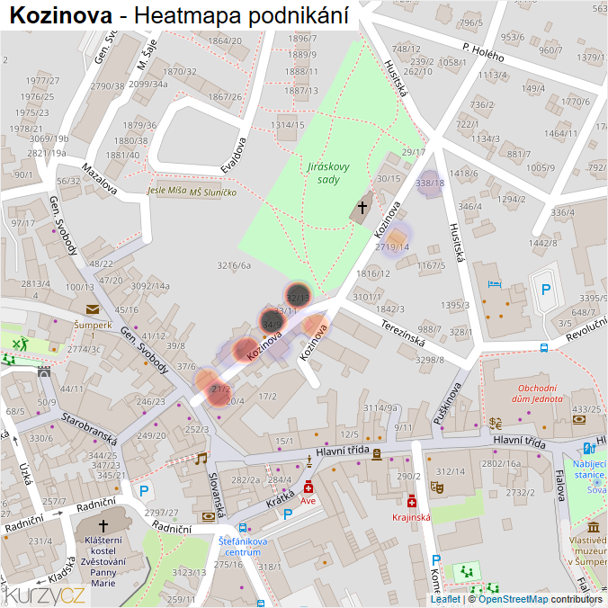 Mapa Kozinova - Firmy v ulici.
