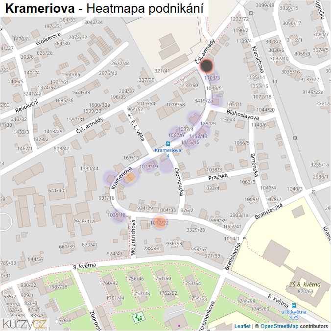 Mapa Krameriova - Firmy v ulici.