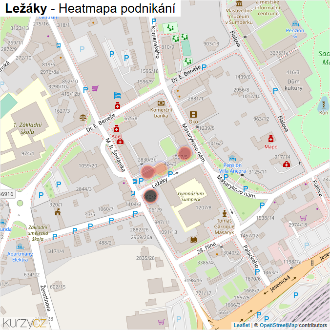 Mapa Ležáky - Firmy v ulici.