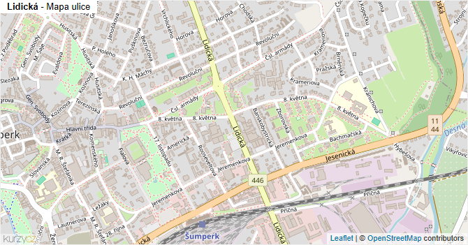Lidická - mapa ulice