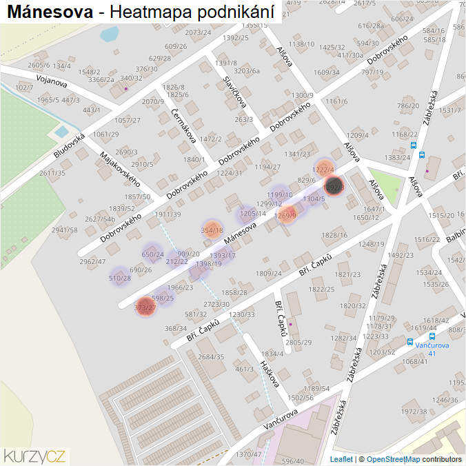 Mapa Mánesova - Firmy v ulici.