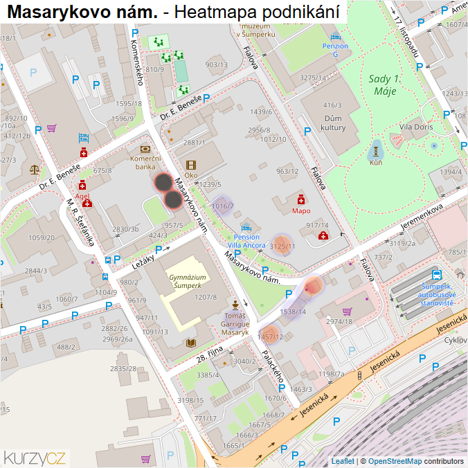 Mapa Masarykovo nám. - Firmy v ulici.